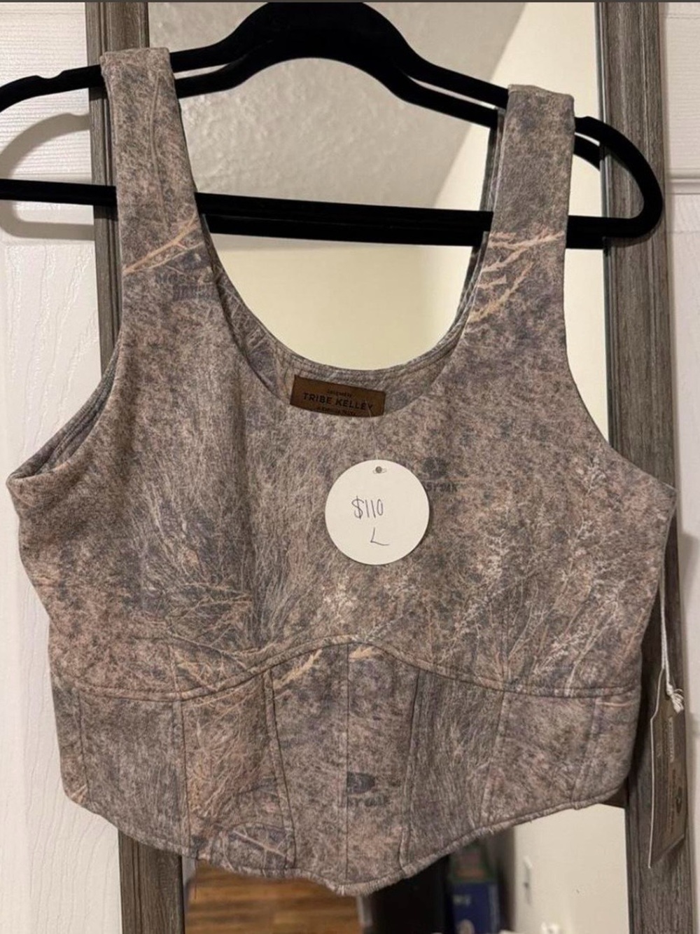 Tribe Kelley Taupe Marble Crop Tank Top
